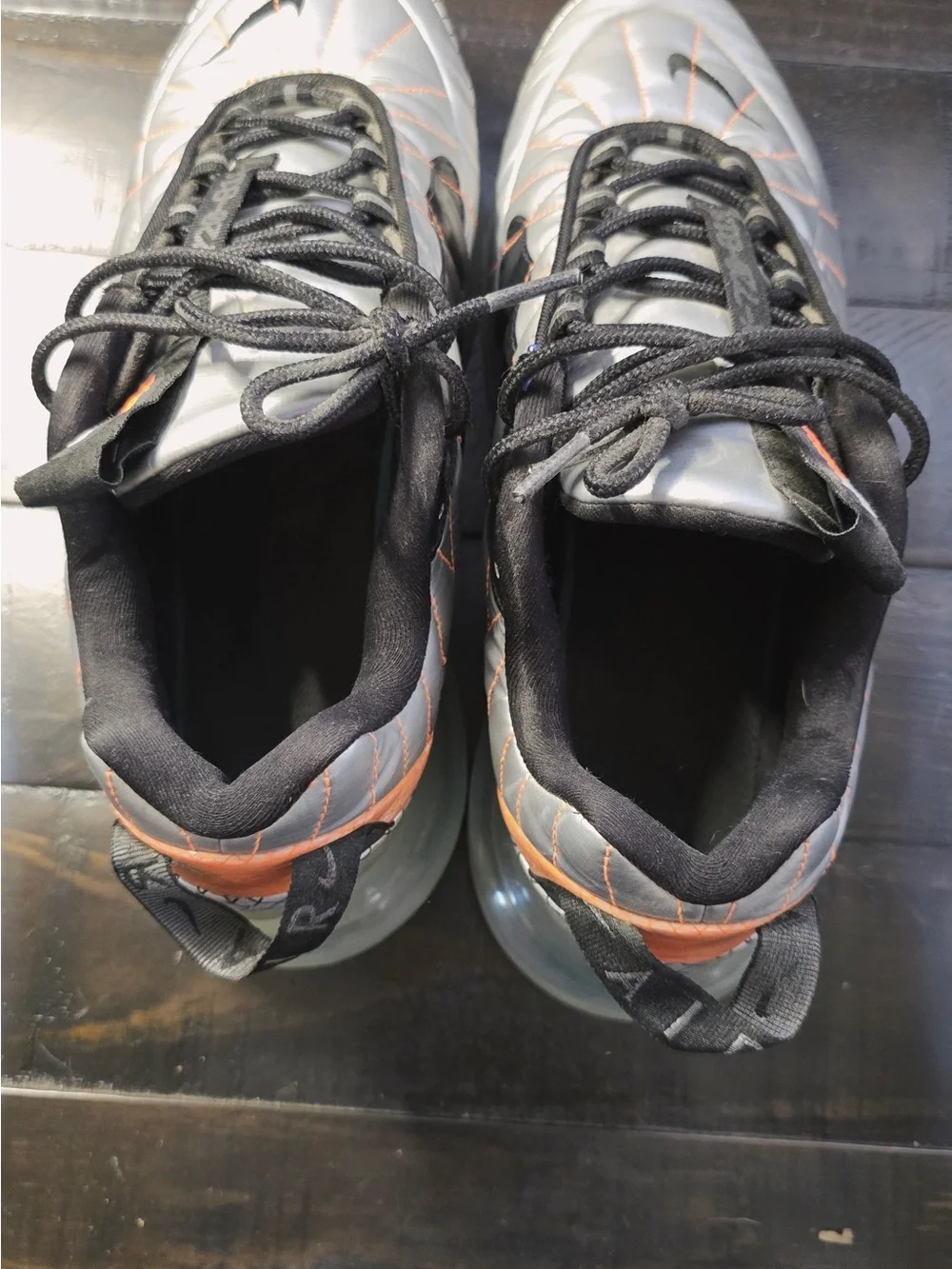 Nike Men's Silver and Black Athletic Sneakers with Orange Highlights